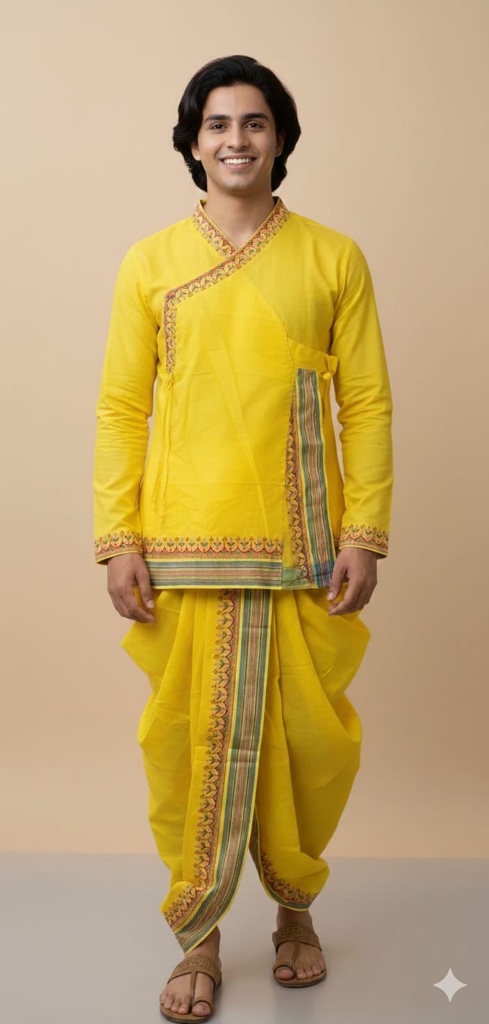 Sunshine Yellow Angrakha Kurta Dhoti Set