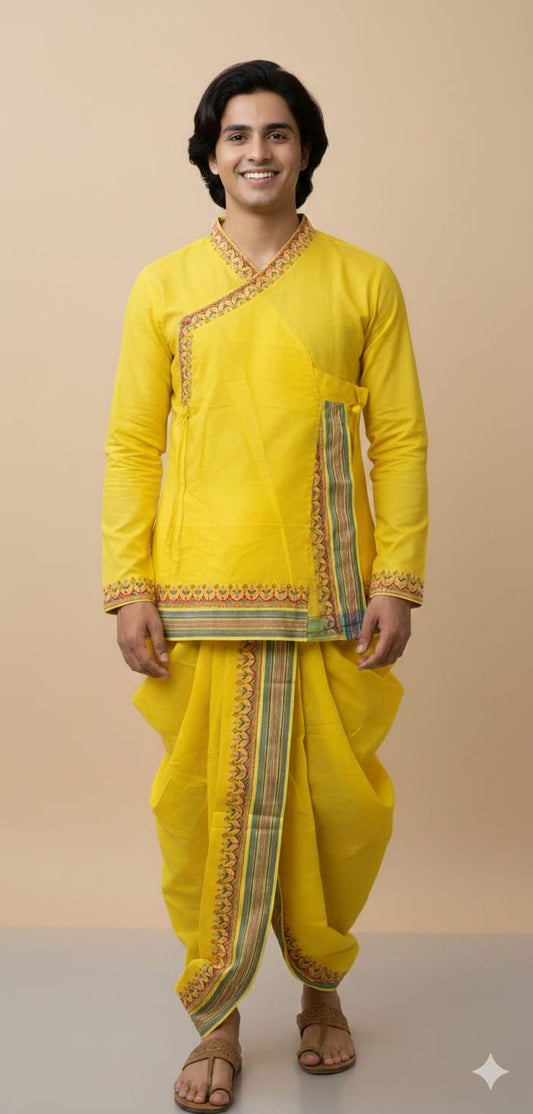 Sunshine Yellow Angrakha Kurta Dhoti Set